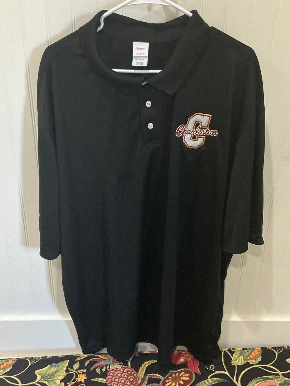 Hanes Black Polo with Charleston C Crest Embroidery